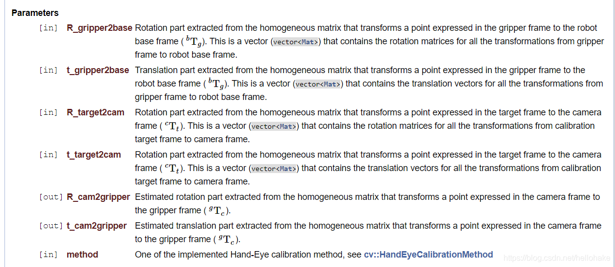calibrateHandeye()参数